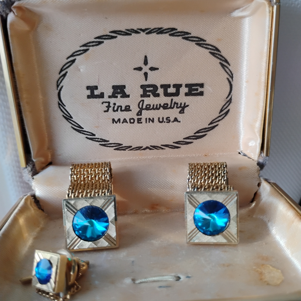 Gold-Tone Cufflinks with Blue Stones